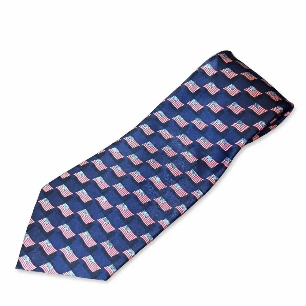 Stonehenge Silk Tie Mens Navy Blue American Flag Patriotic USA Woven Necktie